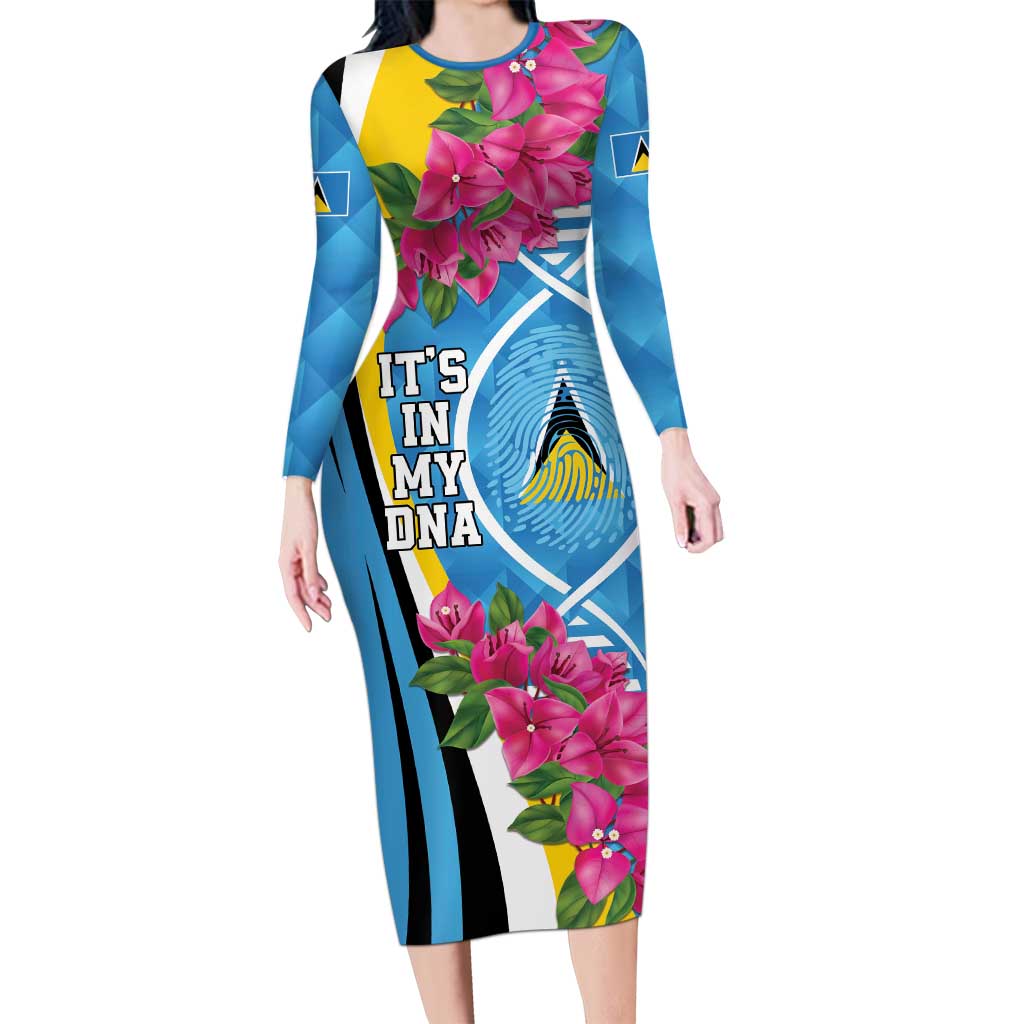 Saint Lucia Flag Pride It's in My DNA Long Sleeve Bodycon Dress