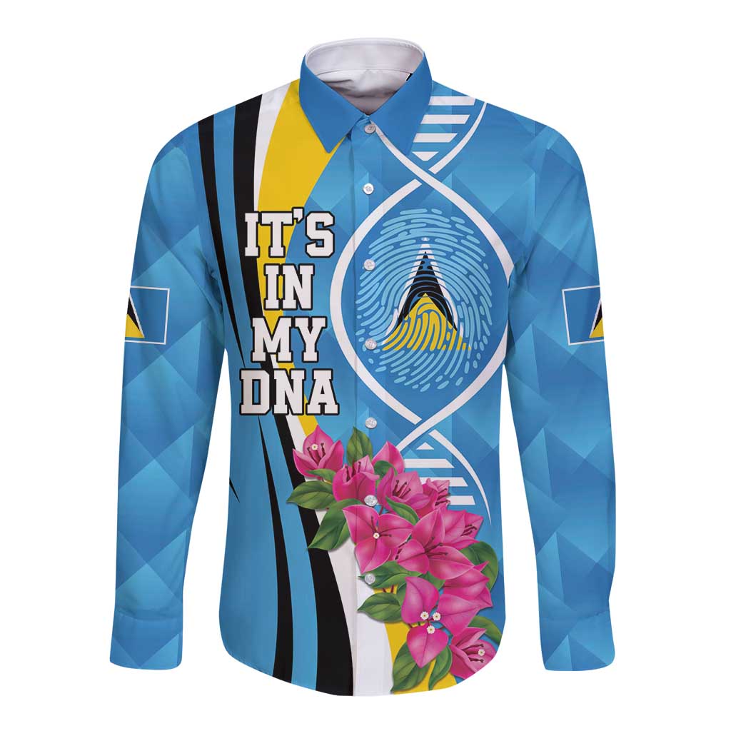 Saint Lucia Flag Pride It's in My DNA Long Sleeve Button Shirt