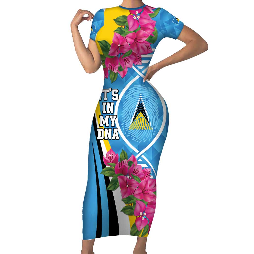 Saint Lucia Flag Pride It's in My DNA Short Sleeve Bodycon Dress