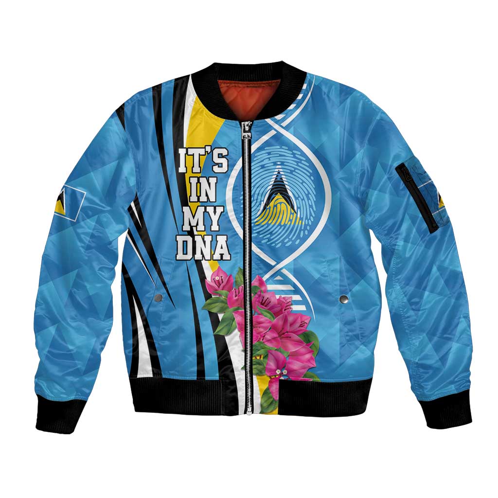 Saint Lucia Flag Pride It's in My DNA Sleeve Zip Bomber Jacket