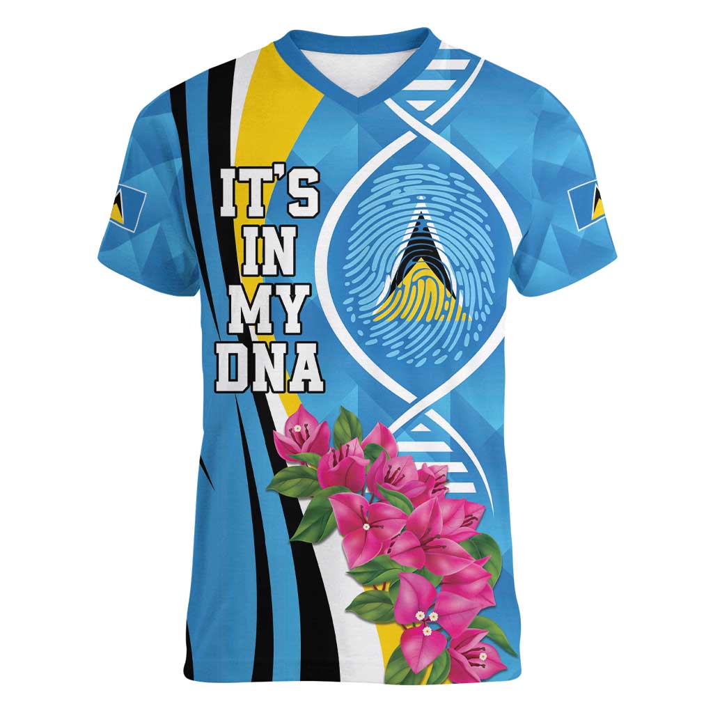 Saint Lucia Flag Pride It's in My DNA Women V-Neck T-Shirt