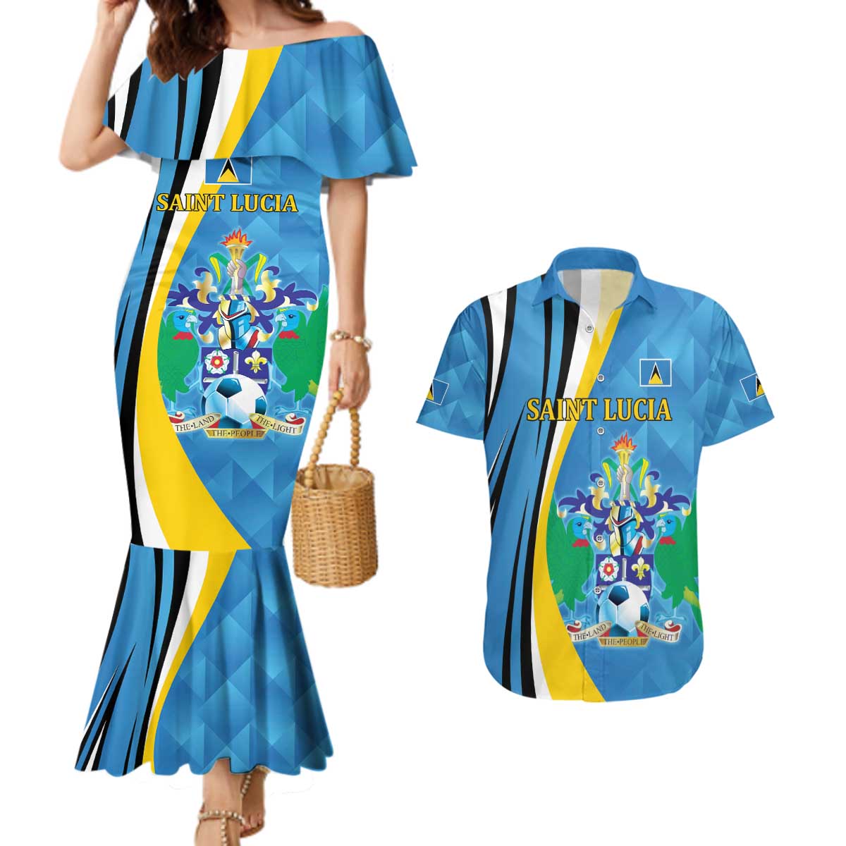 Custom Saint Lucia Football Couples Matching Mermaid Dress and Hawaiian Shirt Sporty Pattern