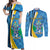 Custom Saint Lucia Football Couples Matching Off Shoulder Maxi Dress and Long Sleeve Button Shirt Sporty Pattern