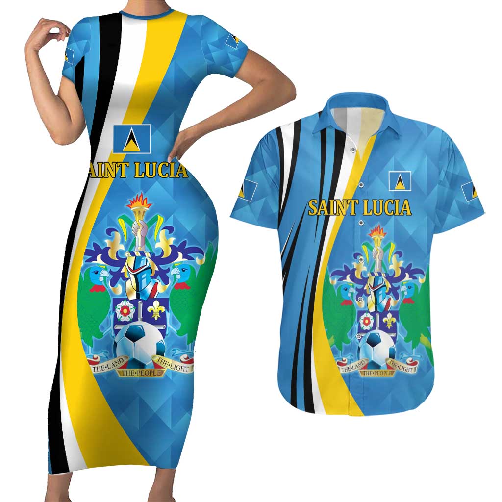 Custom Saint Lucia Football Couples Matching Short Sleeve Bodycon Dress and Hawaiian Shirt Sporty Pattern