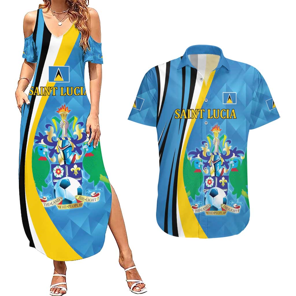 Custom Saint Lucia Football Couples Matching Summer Maxi Dress and Hawaiian Shirt Sporty Pattern