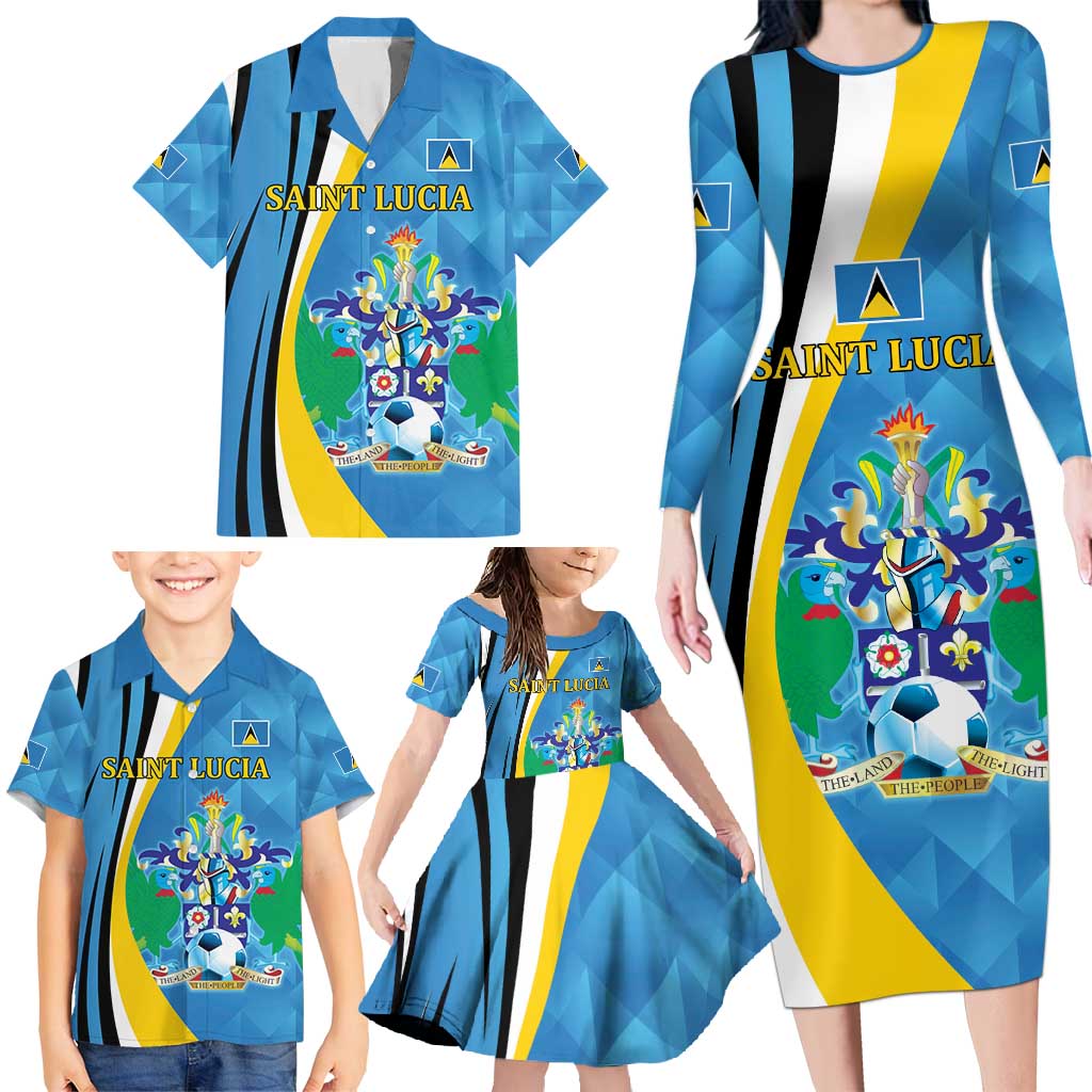 Custom Saint Lucia Football Family Matching Long Sleeve Bodycon Dress and Hawaiian Shirt Sporty Pattern