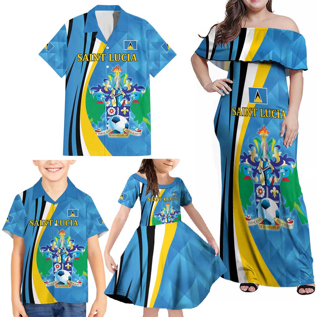 Custom Saint Lucia Football Family Matching Off Shoulder Maxi Dress and Hawaiian Shirt Sporty Pattern