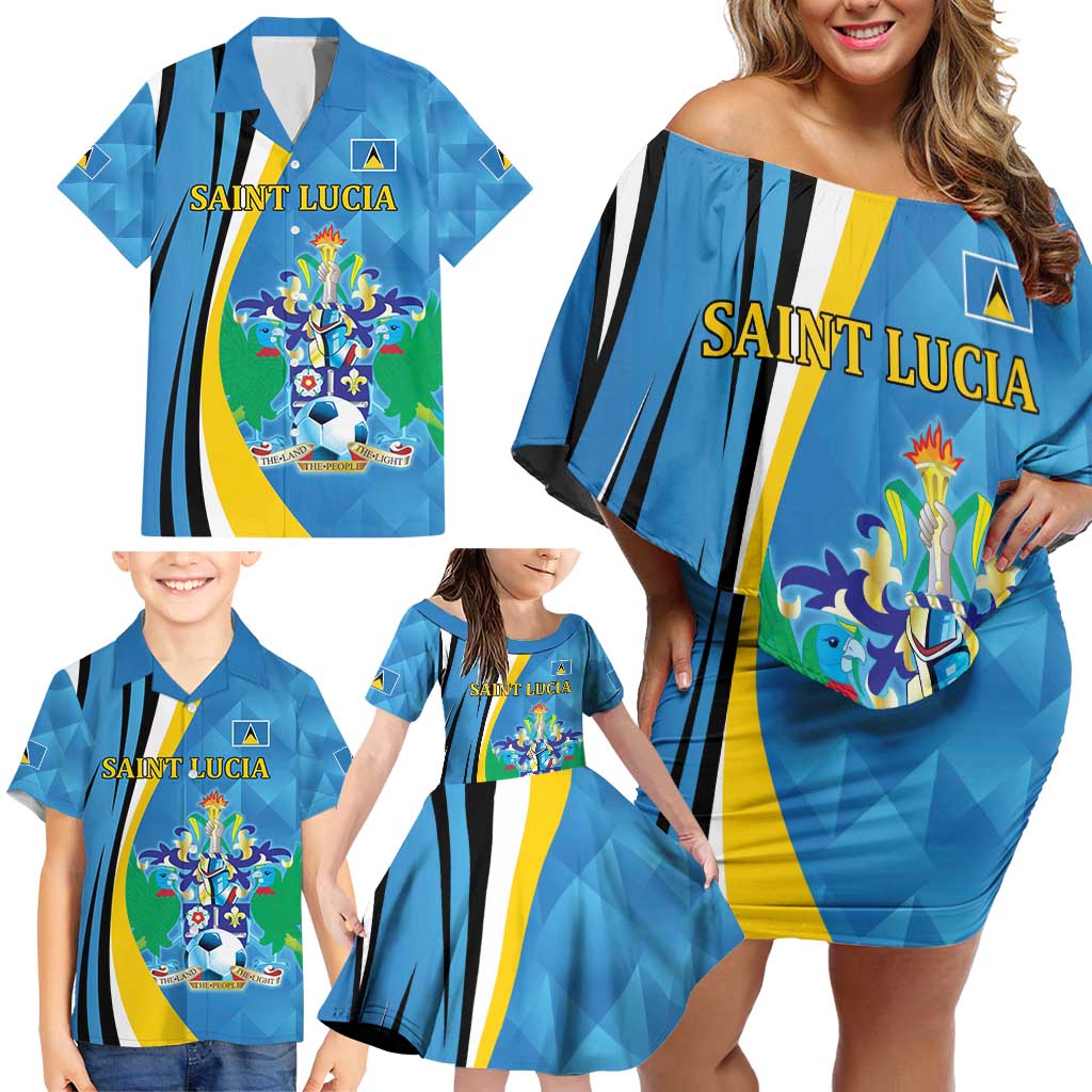 Custom Saint Lucia Football Family Matching Off Shoulder Short Dress and Hawaiian Shirt Sporty Pattern