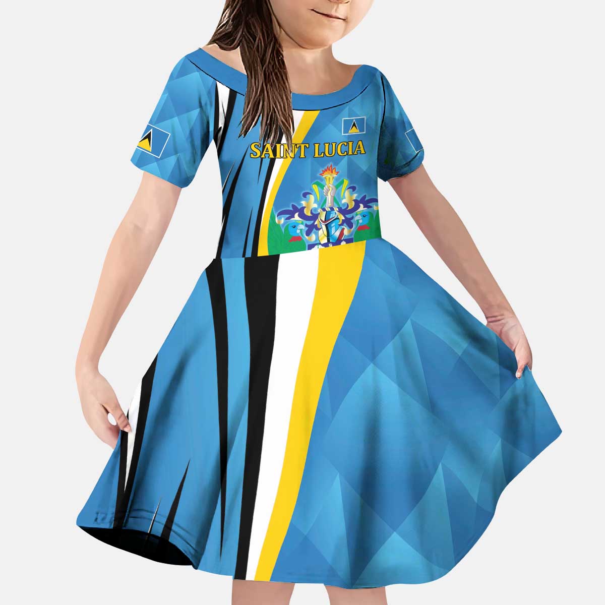 Custom Saint Lucia Football Kid Short Sleeve Dress Sporty Pattern