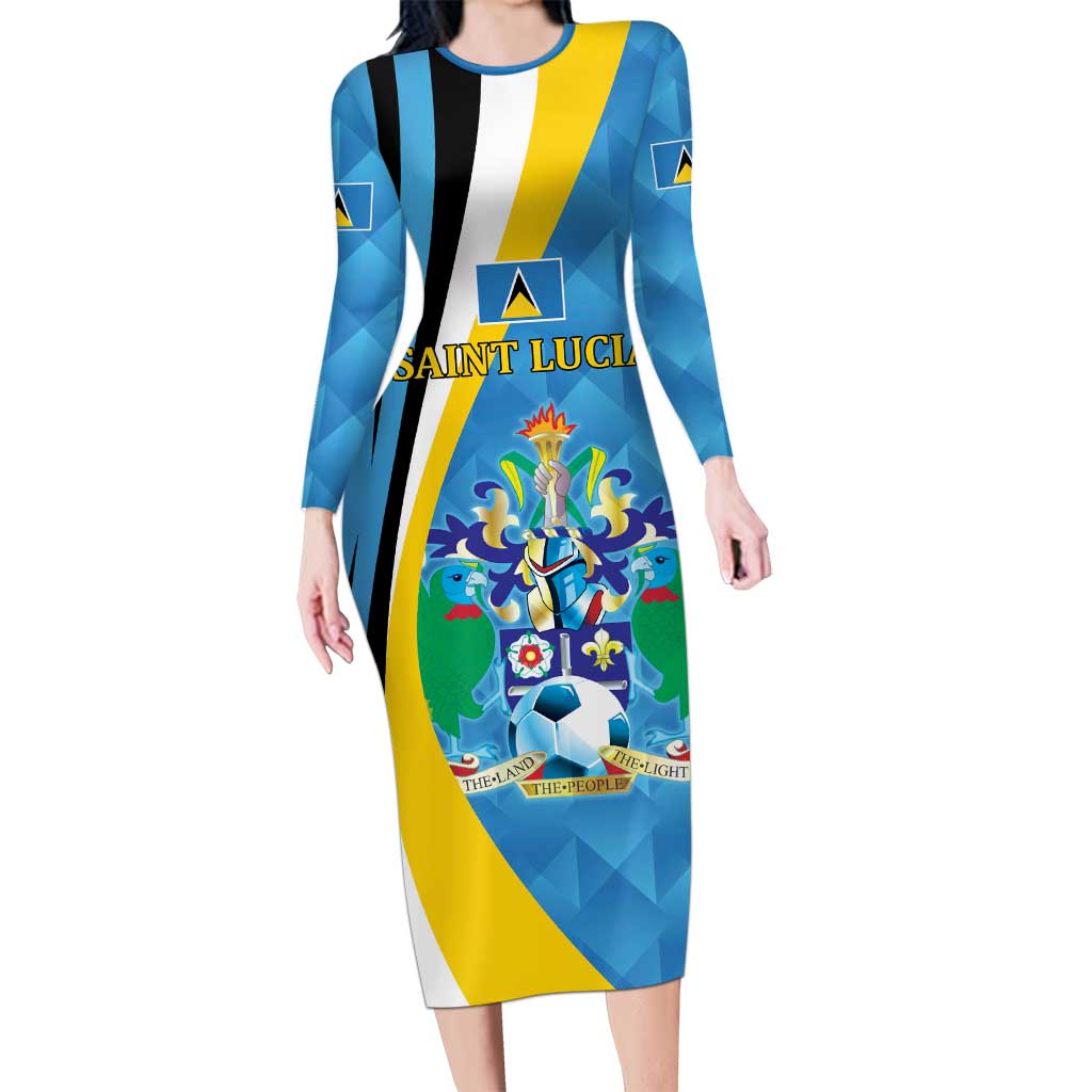 Custom Saint Lucia Football Long Sleeve Bodycon Dress Sporty Pattern