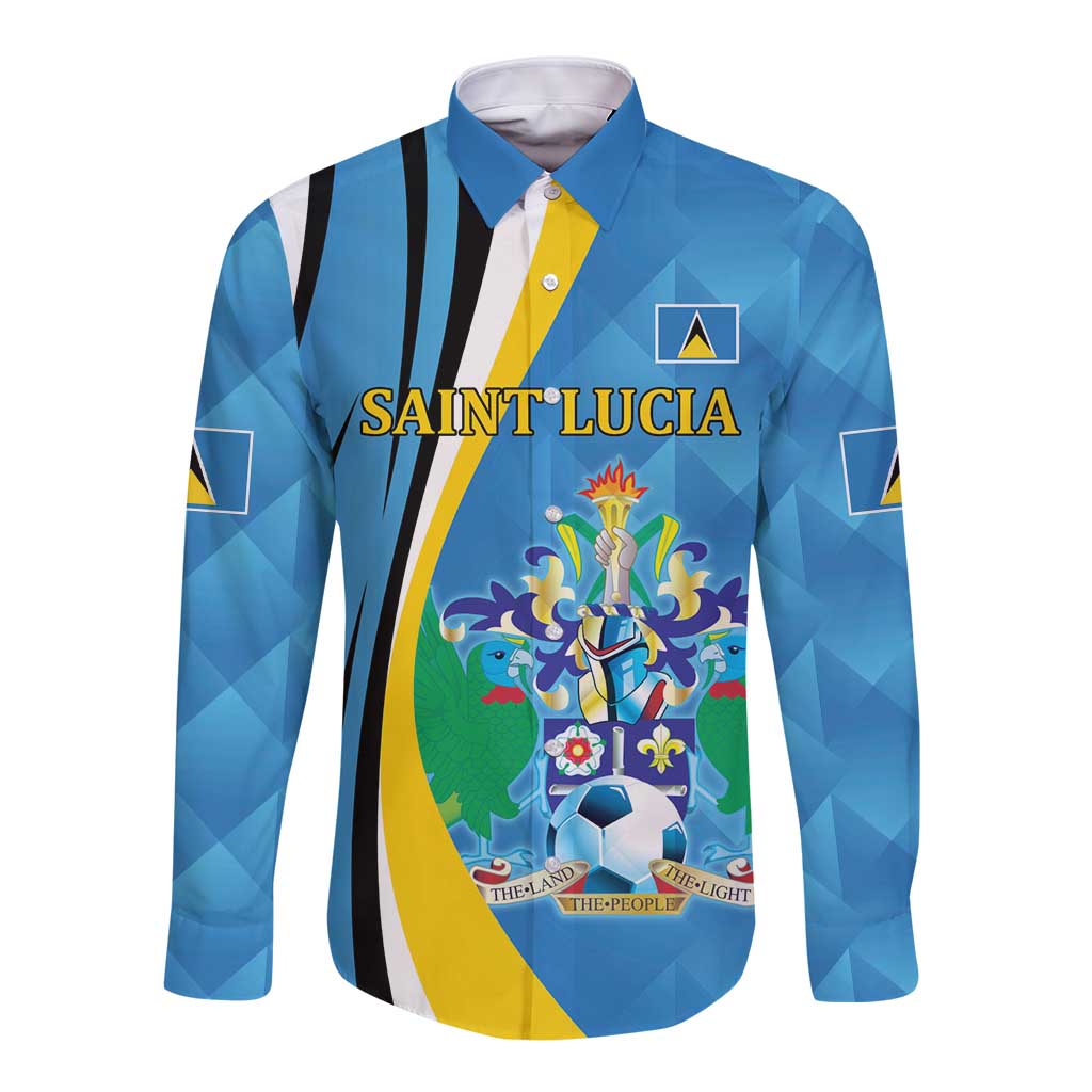 Custom Saint Lucia Football Long Sleeve Button Shirt Sporty Pattern