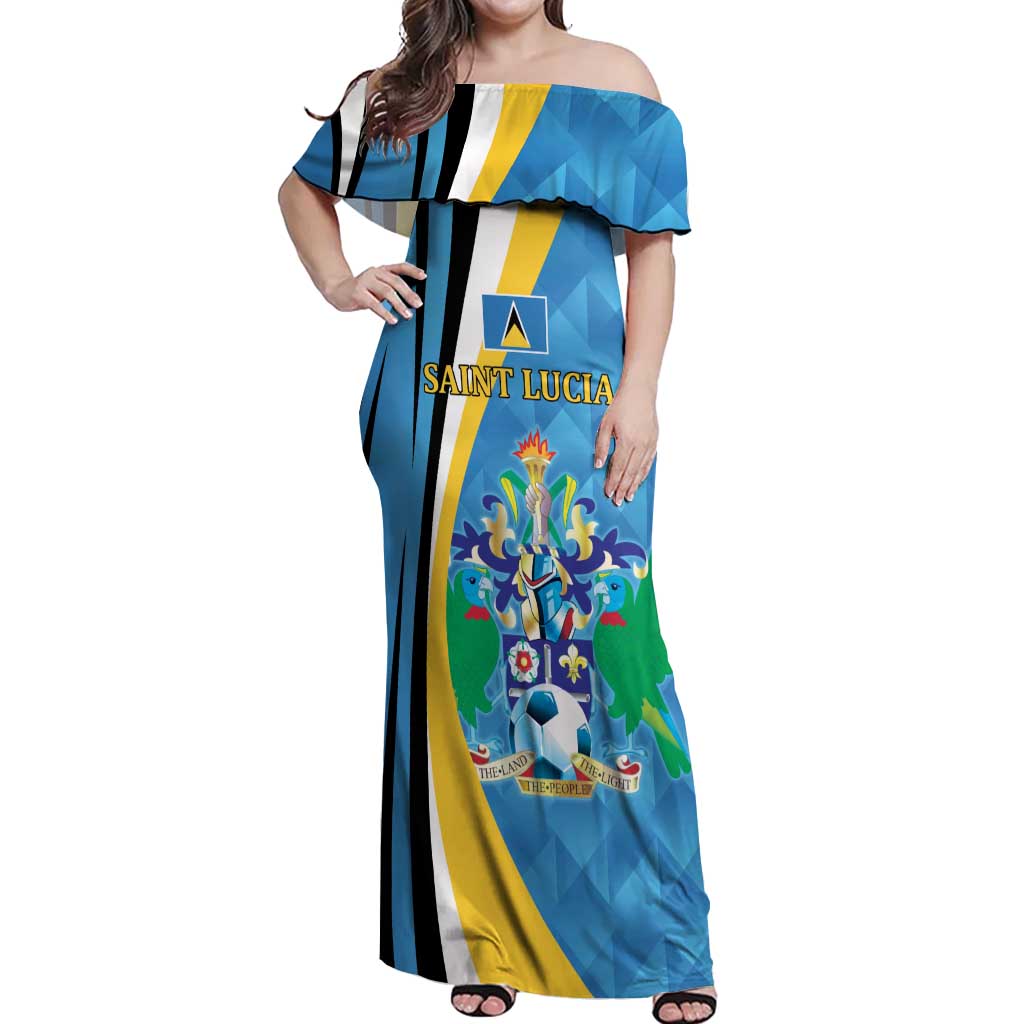 Custom Saint Lucia Football Off Shoulder Maxi Dress Sporty Pattern