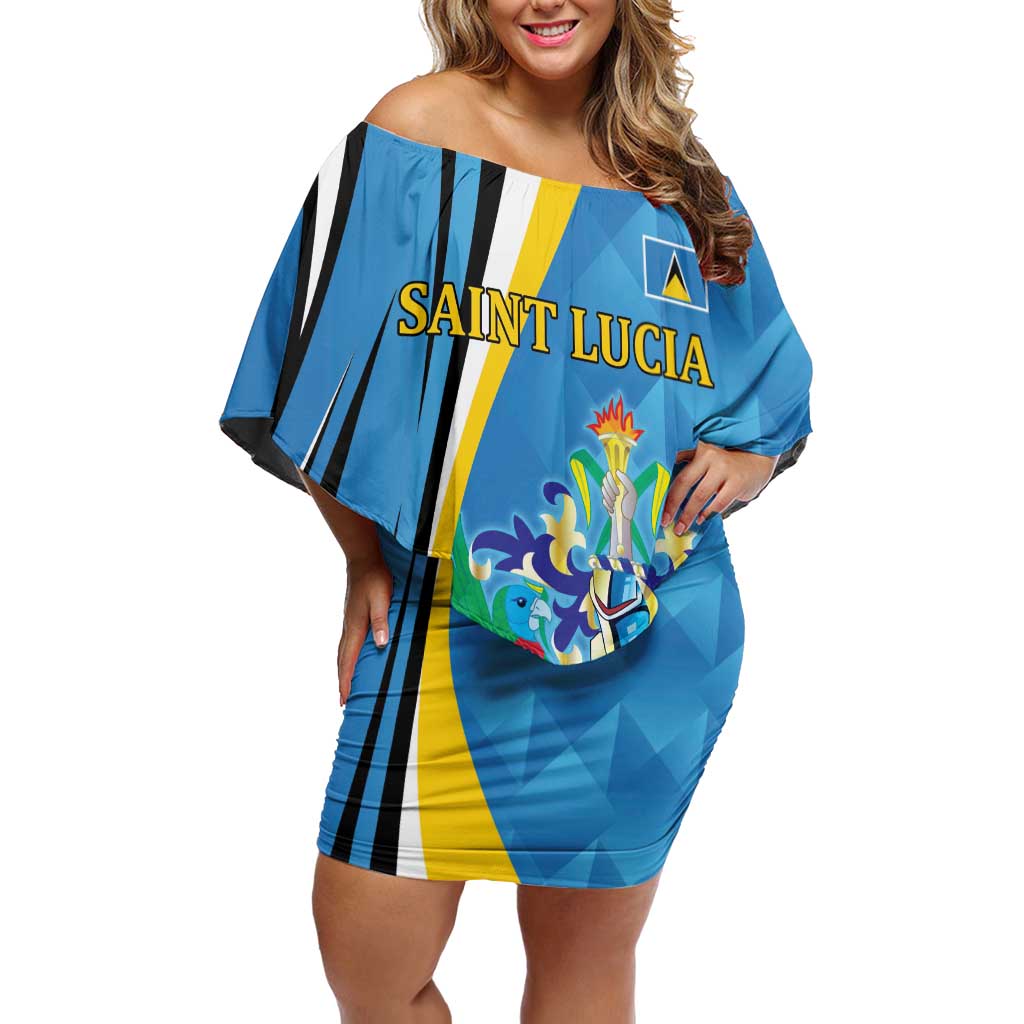 Custom Saint Lucia Football Off Shoulder Short Dress Sporty Pattern