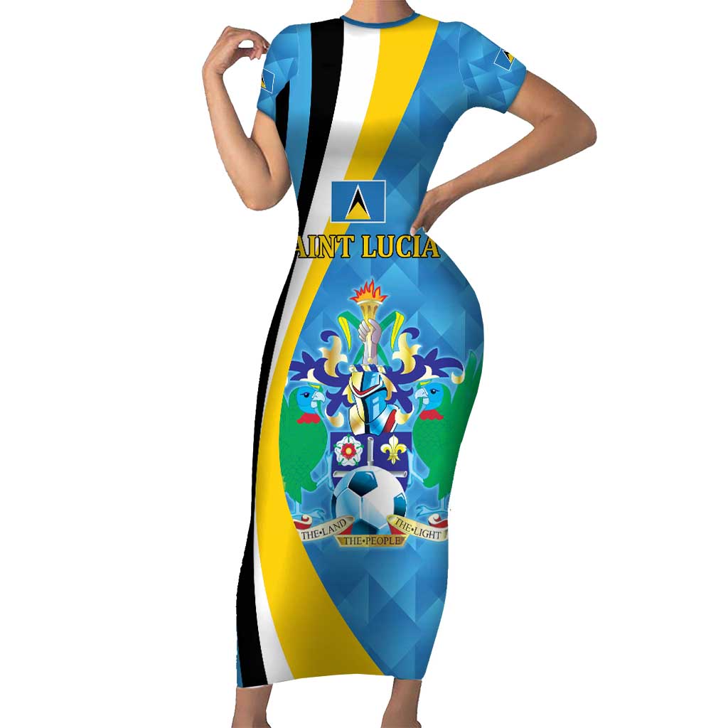 Custom Saint Lucia Football Short Sleeve Bodycon Dress Sporty Pattern