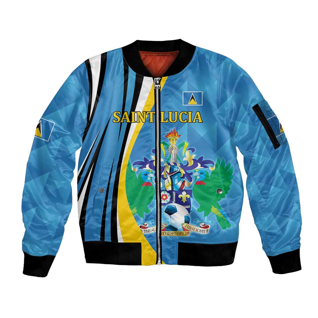 Custom Saint Lucia Football Sleeve Zip Bomber Jacket Sporty Pattern