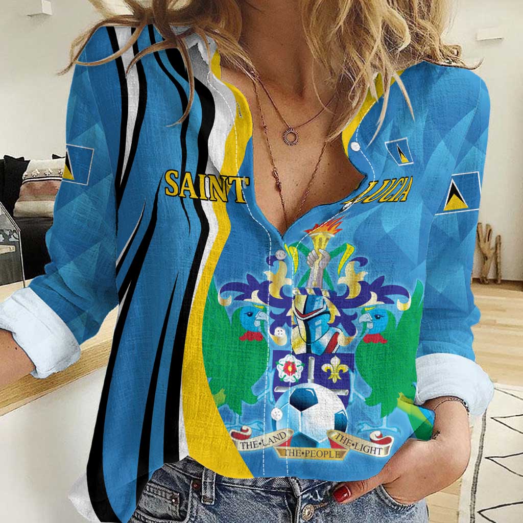 Custom Saint Lucia Football Women Casual Shirt Sporty Pattern