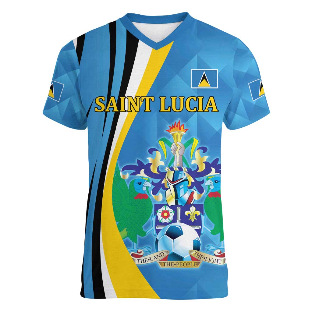 Custom Saint Lucia Football Women V-Neck T-Shirt Sporty Pattern