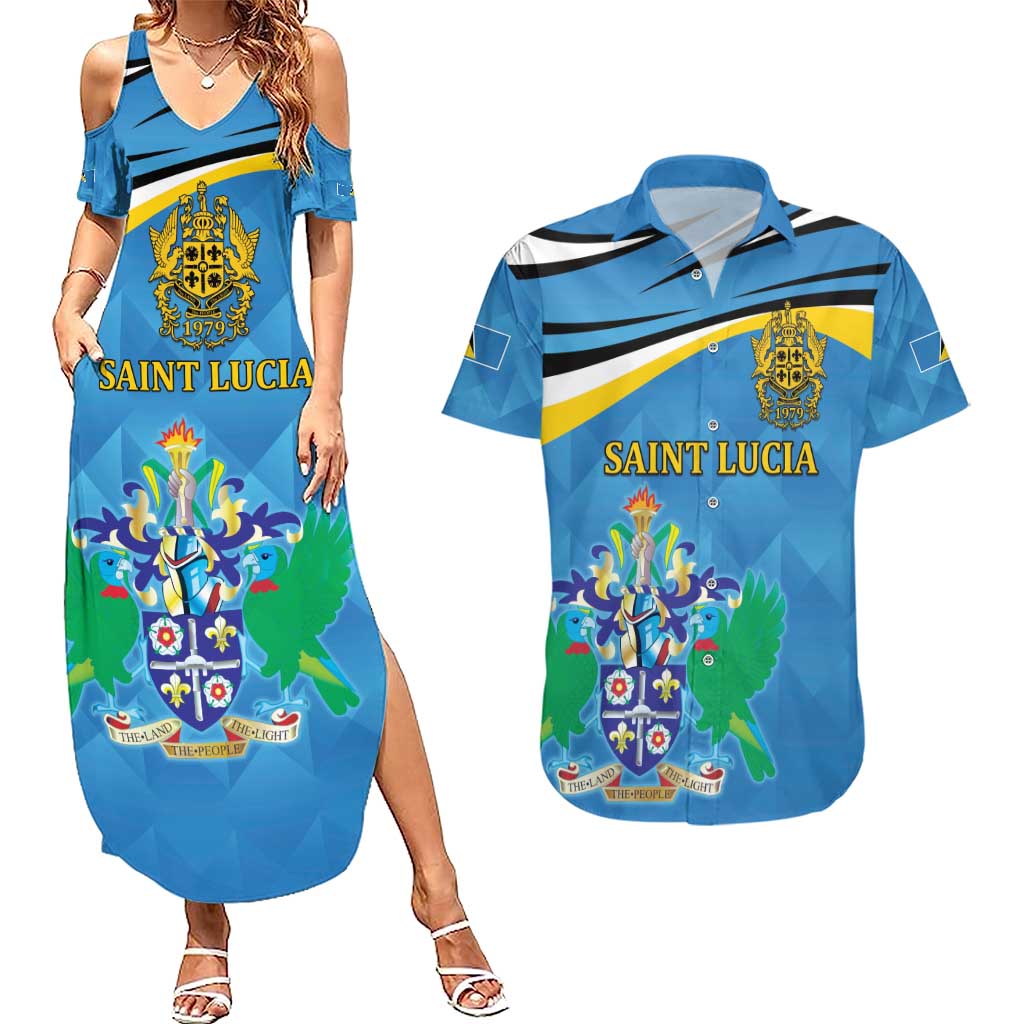 Personalized Saint Lucia Independence Day Couples Matching Summer Maxi Dress and Hawaiian Shirt Since 1979