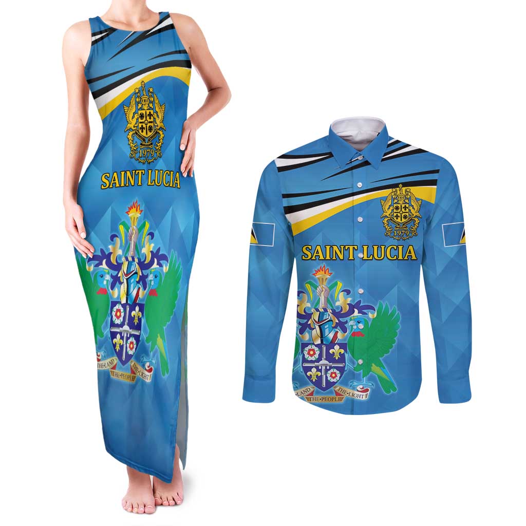 Personalized Saint Lucia Independence Day Couples Matching Tank Maxi Dress and Long Sleeve Button Shirt Since 1979