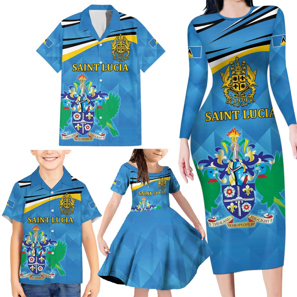 Personalized Saint Lucia Independence Day Family Matching Long Sleeve Bodycon Dress and Hawaiian Shirt Since 1979