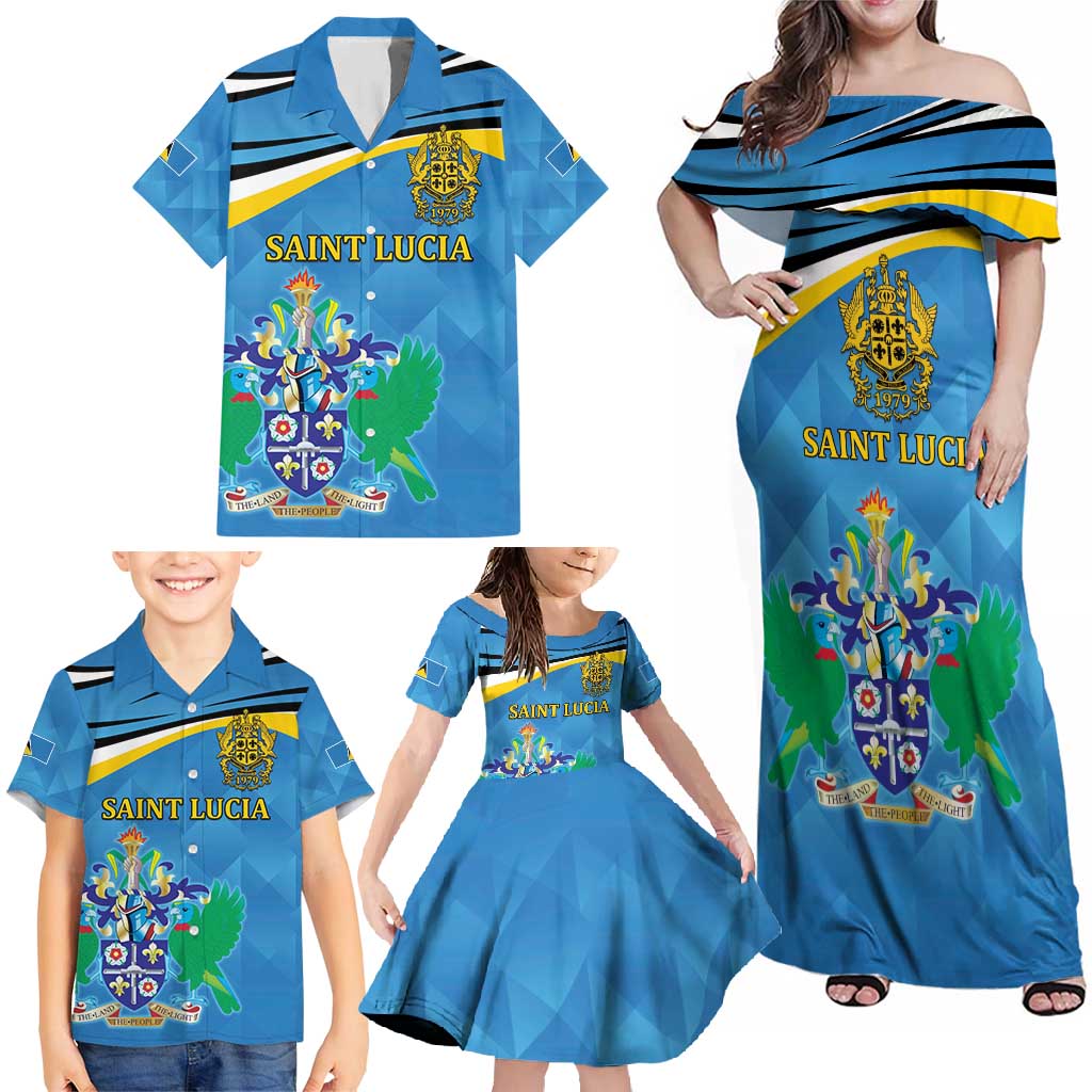 Personalized Saint Lucia Independence Day Family Matching Off Shoulder Maxi Dress and Hawaiian Shirt Since 1979