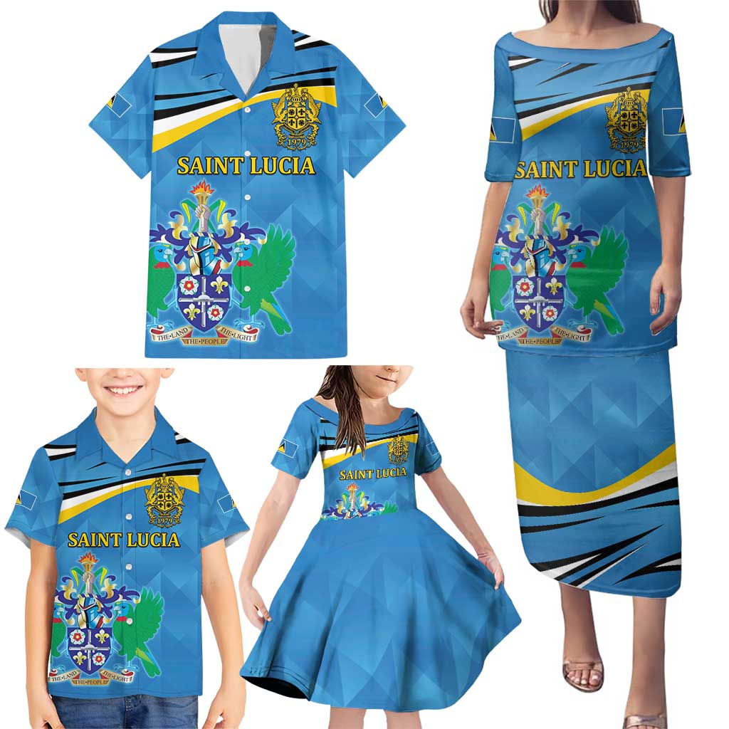 Personalized Saint Lucia Independence Day Family Matching Puletasi and Hawaiian Shirt Since 1979