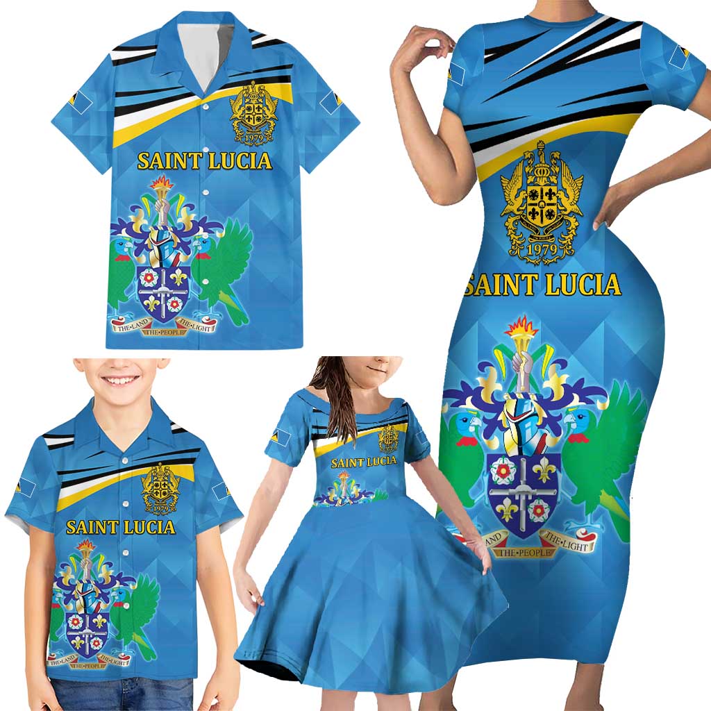 Personalized Saint Lucia Independence Day Family Matching Short Sleeve Bodycon Dress and Hawaiian Shirt Since 1979