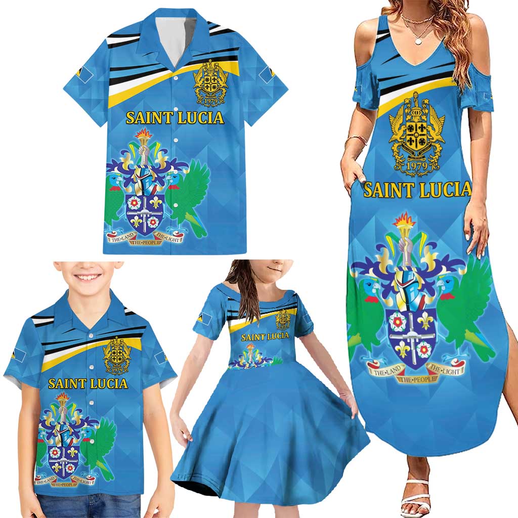 Personalized Saint Lucia Independence Day Family Matching Summer Maxi Dress and Hawaiian Shirt Since 1979