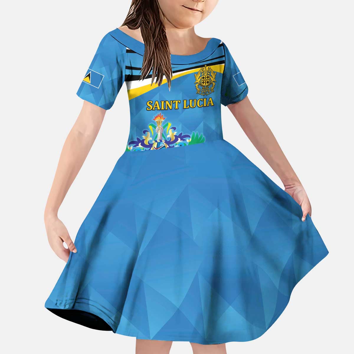 Personalized Saint Lucia Independence Day Kid Short Sleeve Dress Since 1979