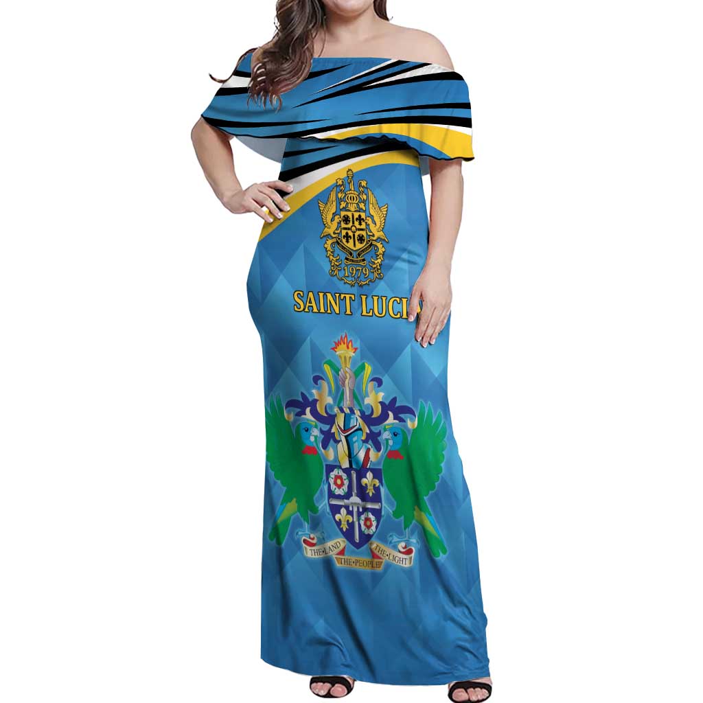 Personalized Saint Lucia Independence Day Off Shoulder Maxi Dress Since 1979