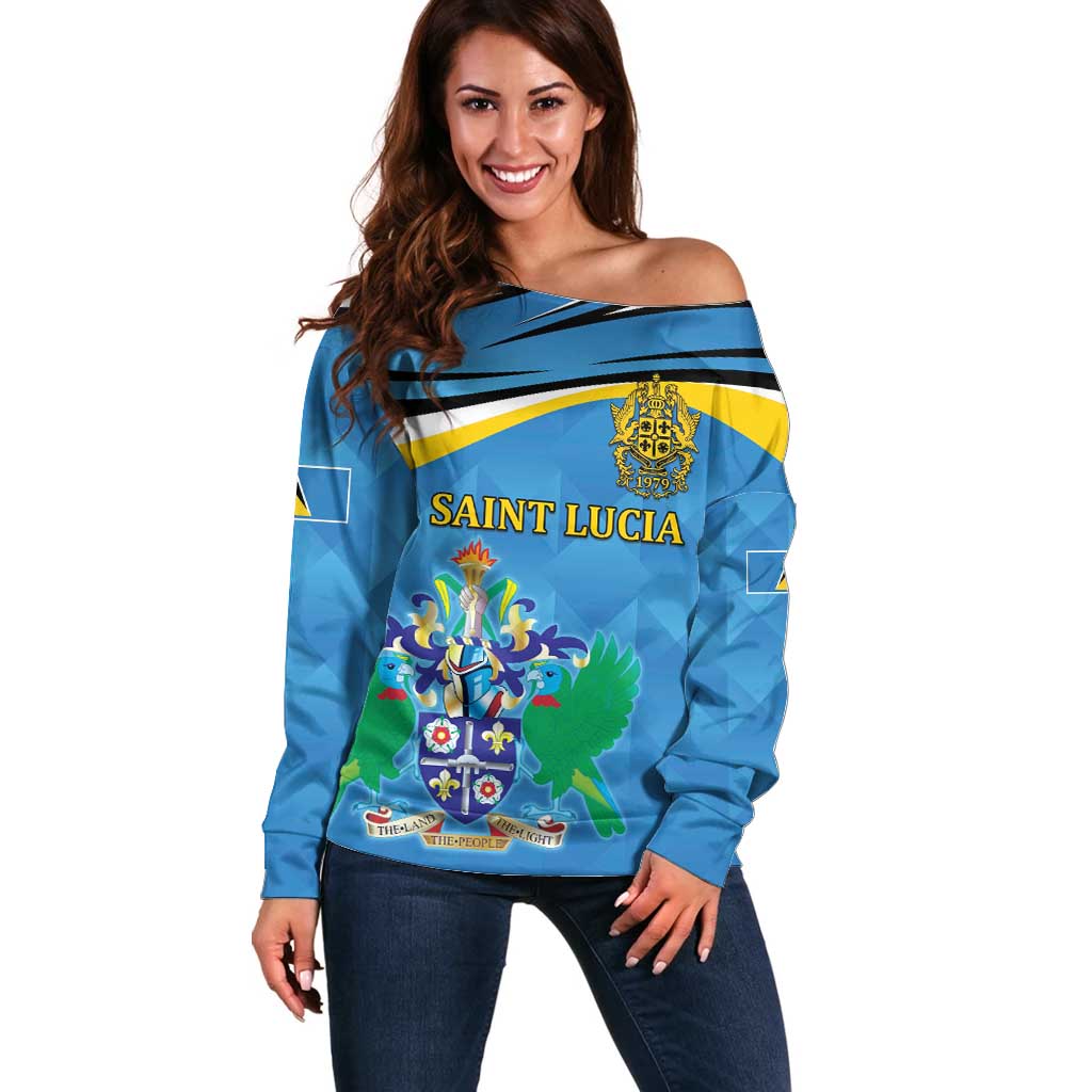 Personalized Saint Lucia Independence Day Off Shoulder Sweater Since 1979