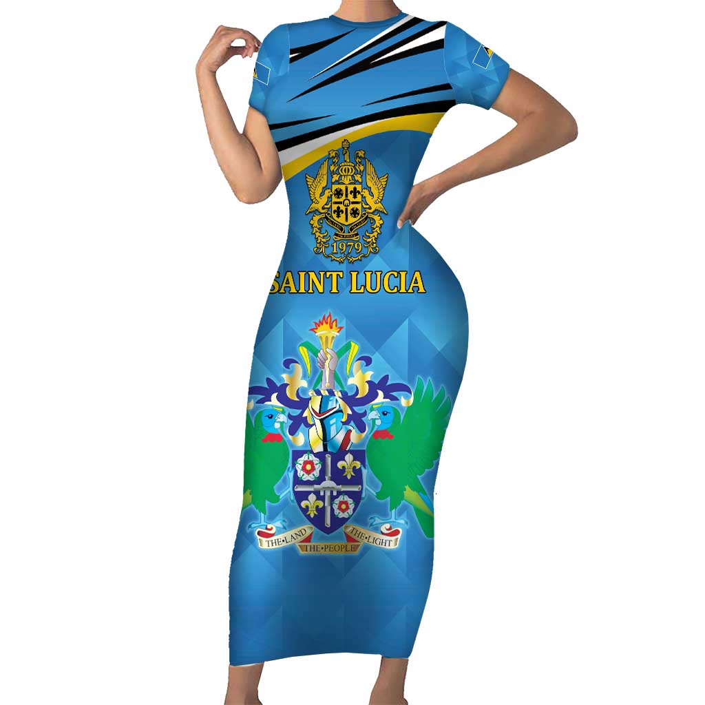 Personalized Saint Lucia Independence Day Short Sleeve Bodycon Dress Since 1979