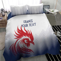 White and navy duvet bedding set with France/your text and red rooster chevron design