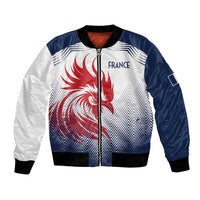 Unisex white and navy bomber jacket with red France crest and zip front
