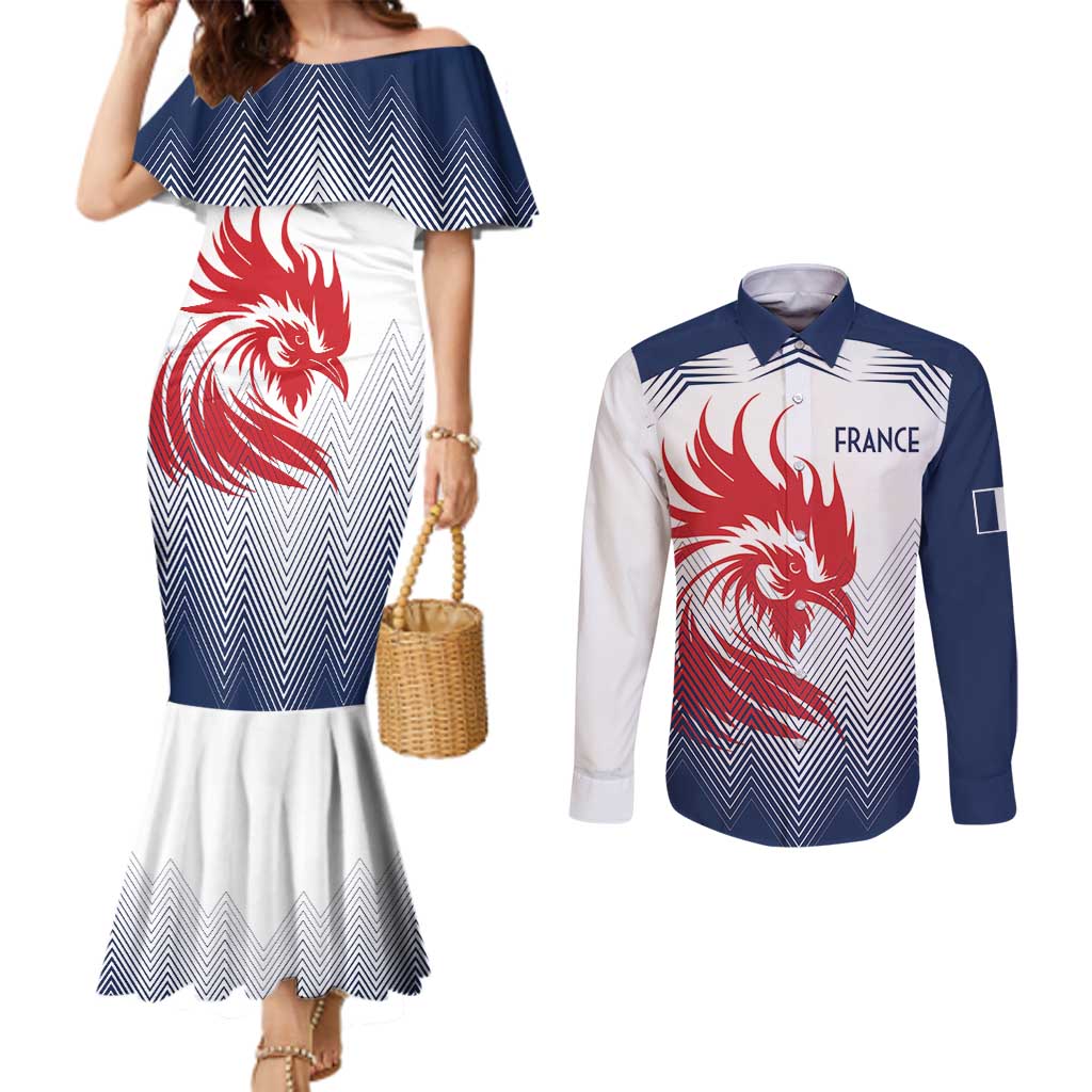 Custom France Rugby Couples Matching Mermaid Dress and Long Sleeve Button Shirt Summer Paris 2024