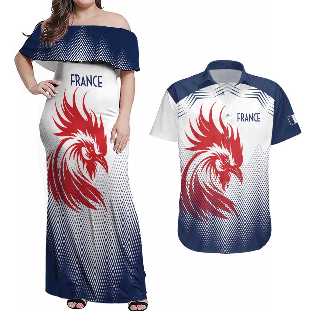 Custom France Rugby Couples Matching Off Shoulder Maxi Dress and Hawaiian Shirt Summer Paris 2024 LT9 - Wonder Print Shop