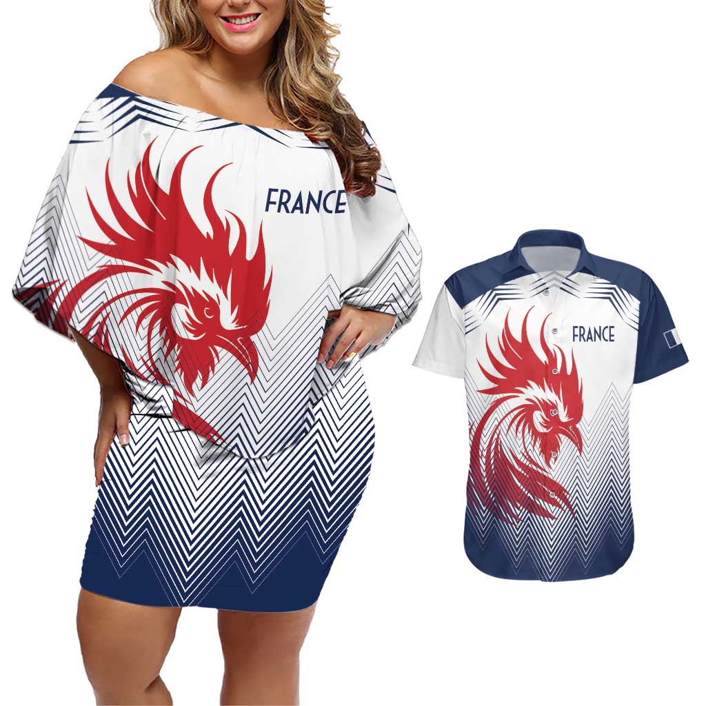 Custom France Rugby Couples Matching Off Shoulder Short Dress and Hawaiian Shirt Summer Paris 2024 LT9 - Wonder Print Shop