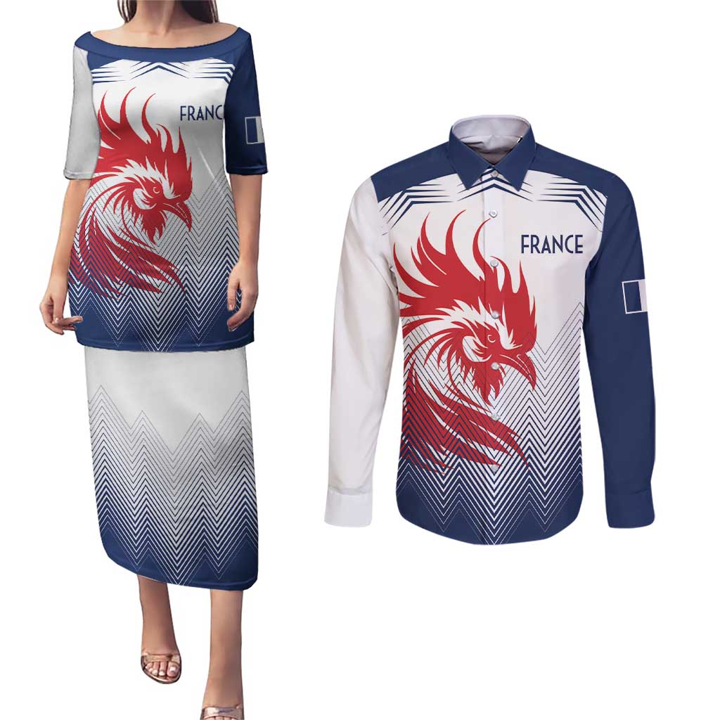 Custom France Rugby Couples Matching Puletasi and Long Sleeve Button Shirt Summer Paris 2024 LT9 - Wonder Print Shop