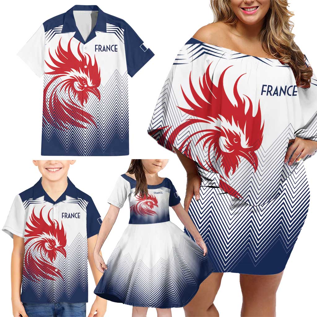 Custom France Rugby Family Matching Off Shoulder Short Dress and Hawaiian Shirt Summer Paris 2024 LT9 - Wonder Print Shop