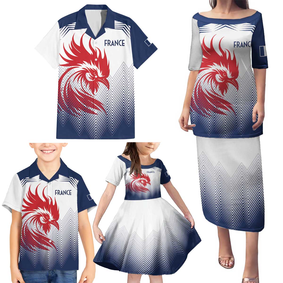 Custom France Rugby Family Matching Puletasi and Hawaiian Shirt Summer Paris 2024 - Wonder Print Shop