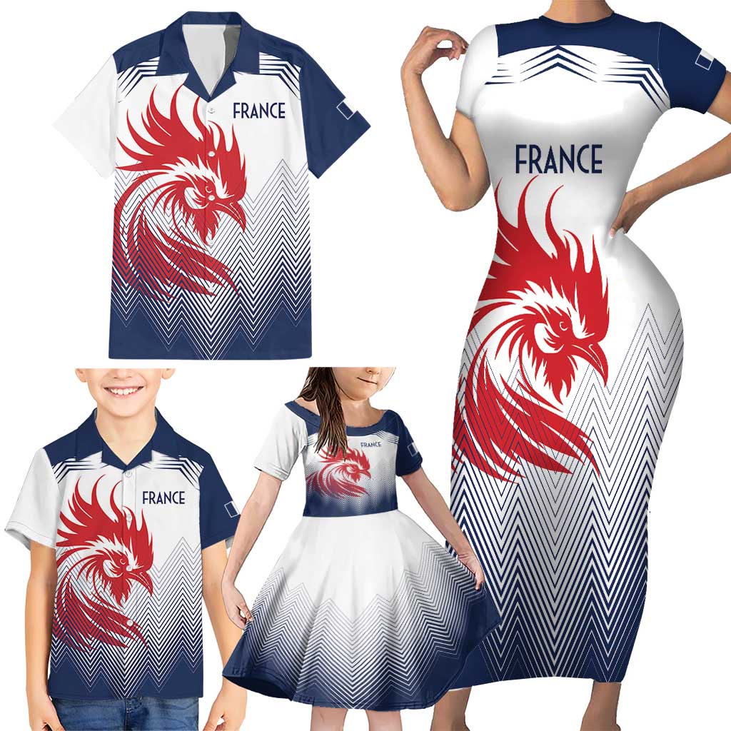 Custom France Rugby Family Matching Short Sleeve Bodycon Dress and Hawaiian Shirt Summer Paris 2024 - Wonder Print Shop