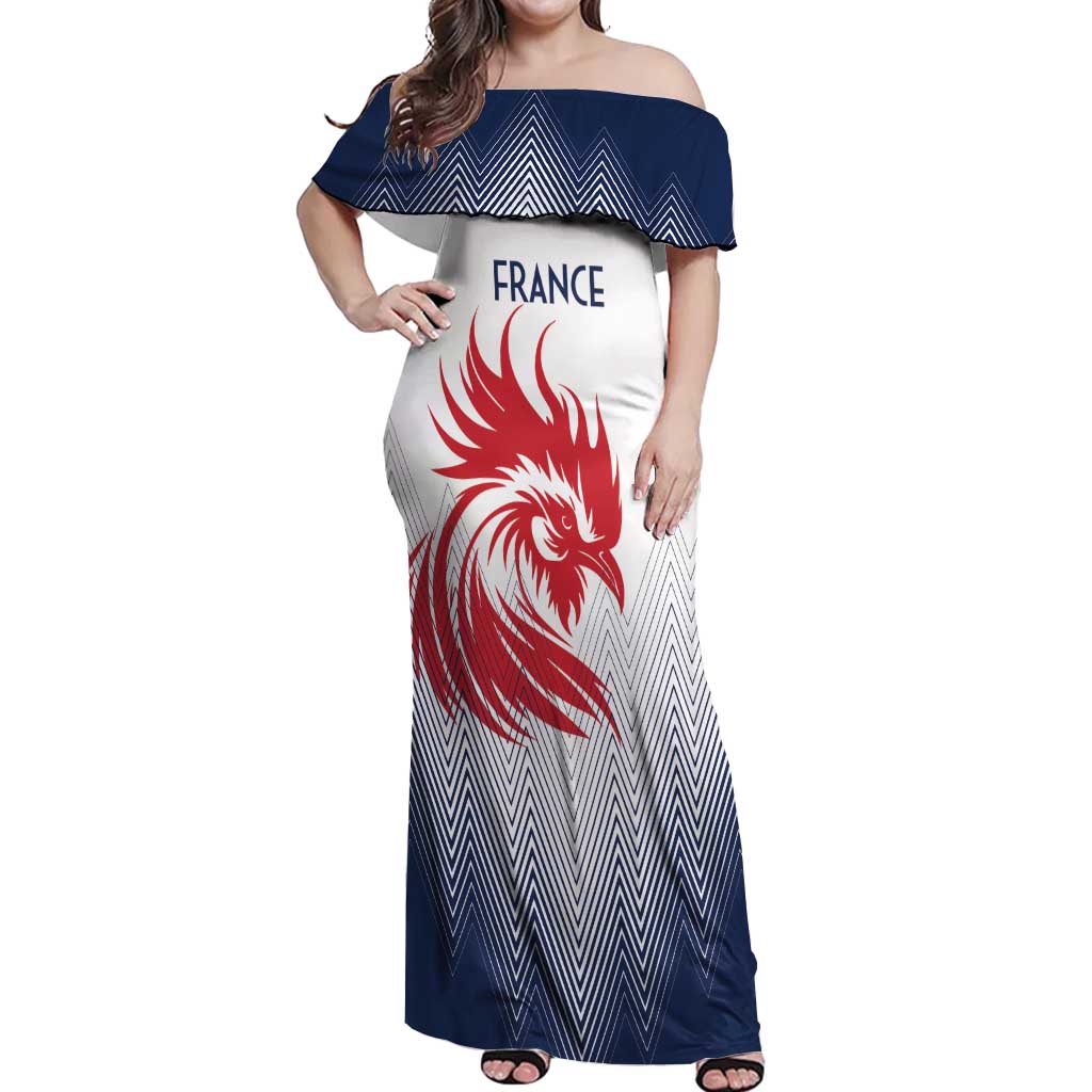 Custom France Rugby Off Shoulder Maxi Dress Summer Paris 2024 - Wonder Print Shop