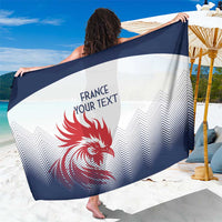 White and navy France graphic sarong, red rooster and chevron pattern, draped wrap