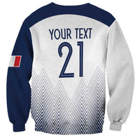 White and navy rugby sweatshirt back with 'YOUR TEXT' and number 21