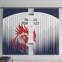 Window curtain panel in white and deep blue with red rooster graphic and zigzag chevrons