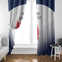 Hanging window curtain panels in white and deep blue with red rooster motif and chevron pattern