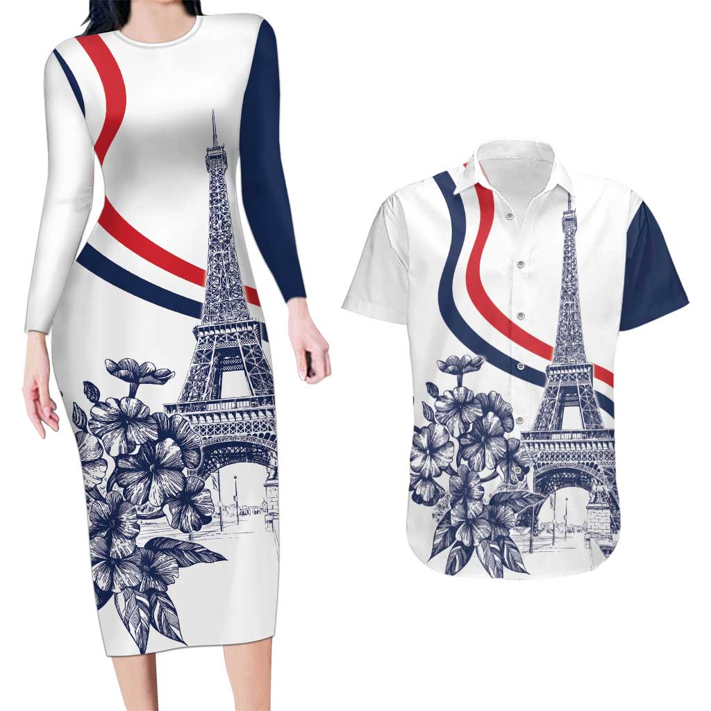 Custom France Women Rugby Couples Matching Long Sleeve Bodycon Dress and Hawaiian Shirt Summer Flowers 2024 LT9 - Wonder Print Shop