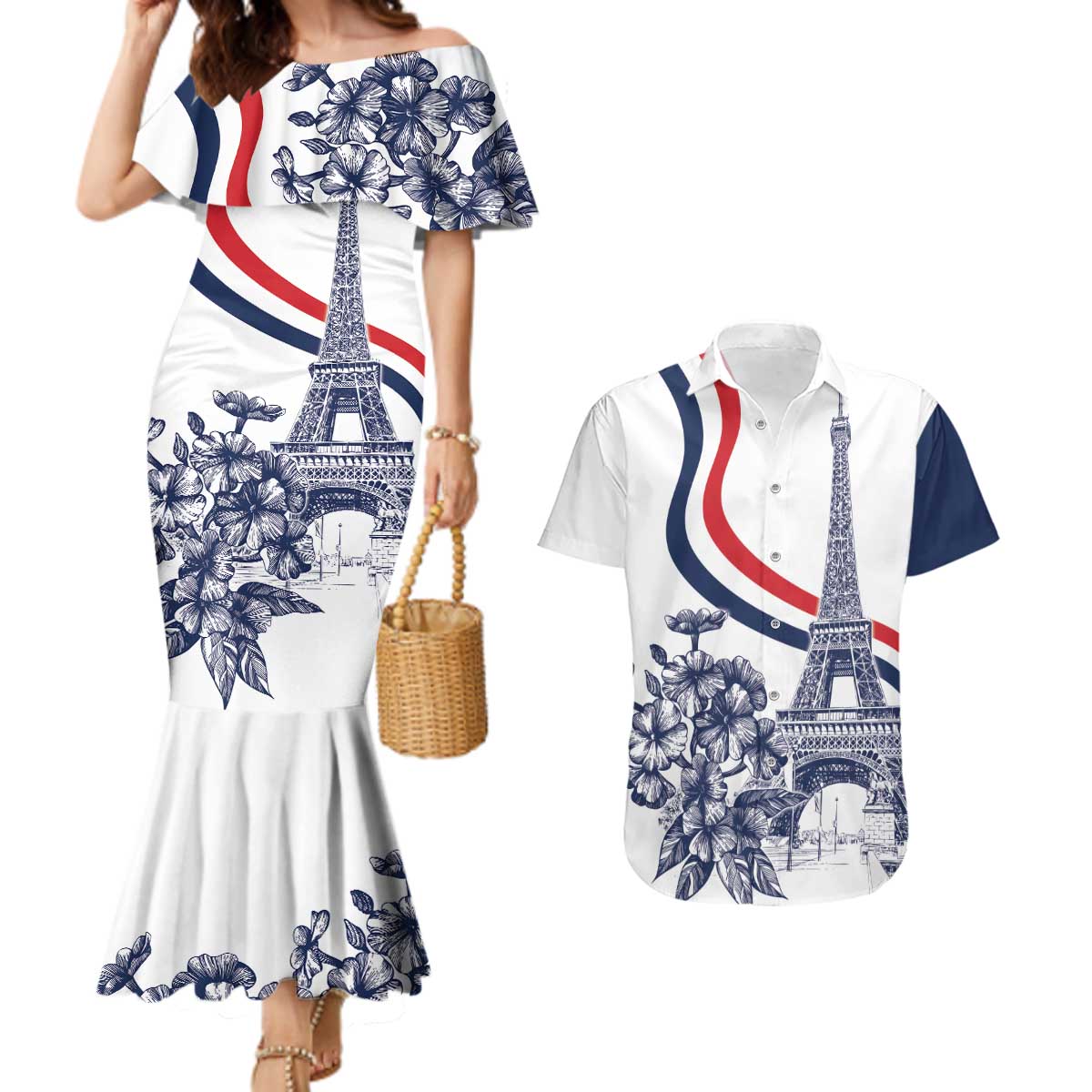 Custom France Women Rugby Couples Matching Mermaid Dress and Hawaiian Shirt Summer Flowers 2024 LT9 - Wonder Print Shop