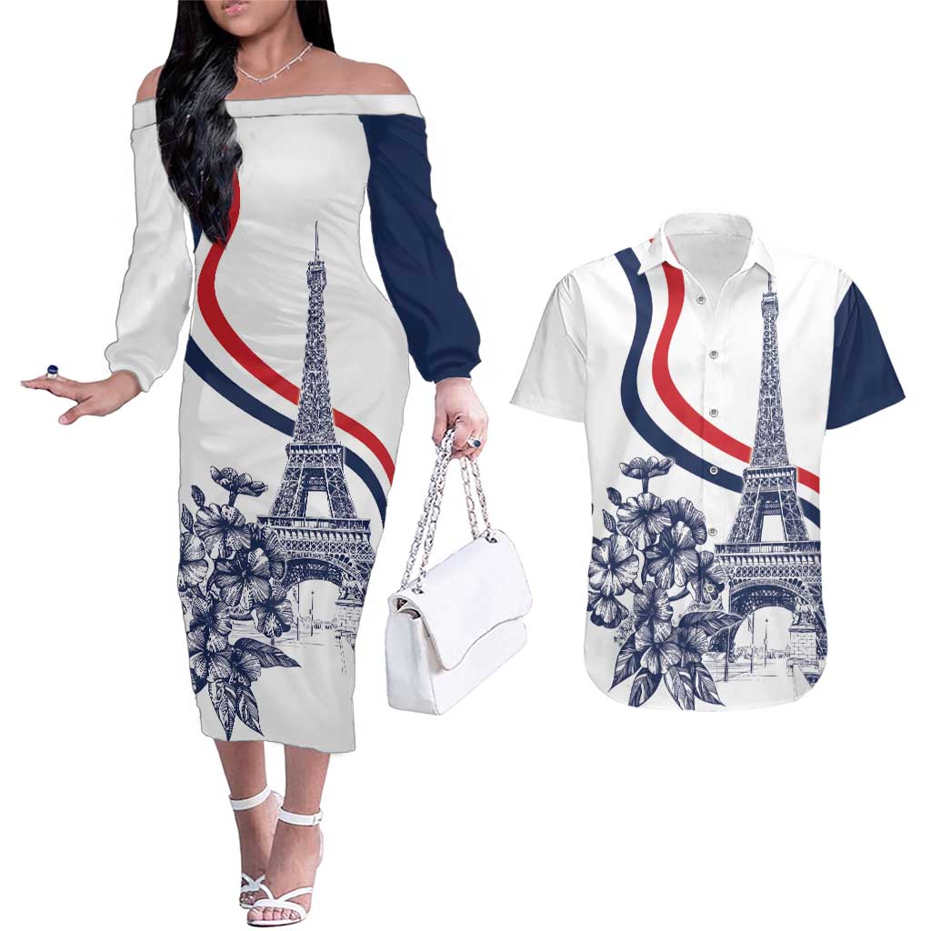 Custom France Women Rugby Couples Matching Off The Shoulder Long Sleeve Dress and Hawaiian Shirt Summer Flowers 2024 LT9 - Wonder Print Shop