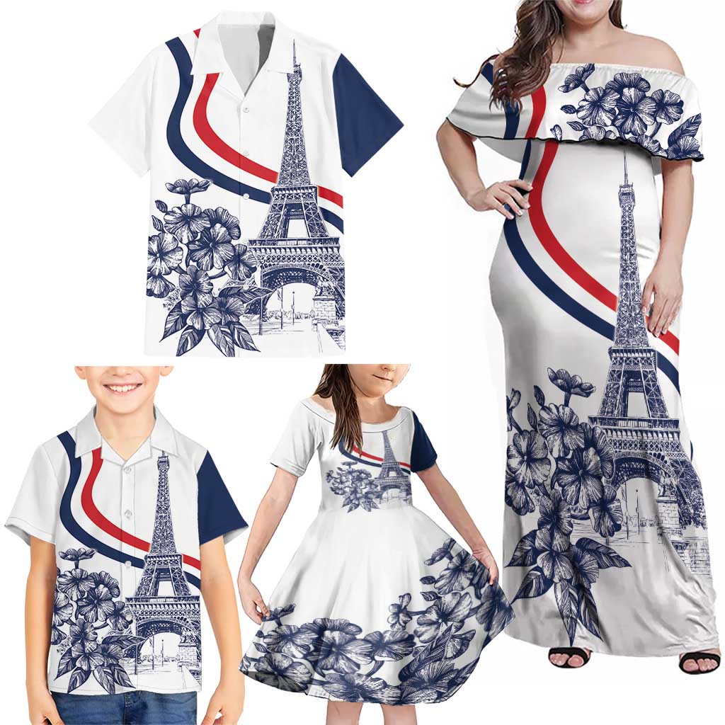 Custom France Women Rugby Family Matching Off Shoulder Maxi Dress and Hawaiian Shirt Summer Flowers 2024 LT9 - Wonder Print Shop